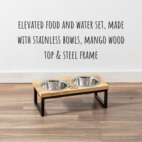 Park Life Hearth & Haven Mango Wood & Stainless Steel Elevated Small Dog Bowl - Picture 5 of 9